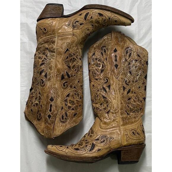 Corral Vintage Boot Women’s 6M Style A1970 Saddle Brushed Laser Brown Tan - Picture 2 of 16